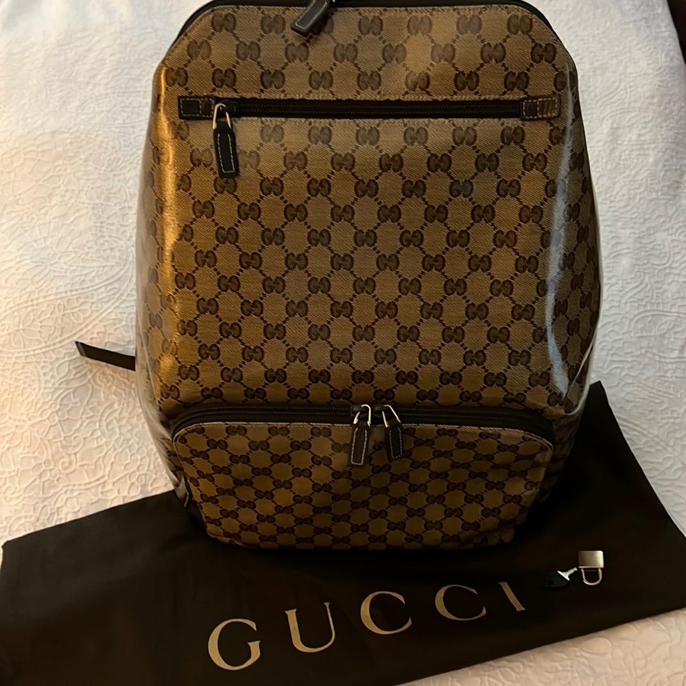 Authentic Gucci GG Crystal Monogram Canvas XL Rucksack Backpack